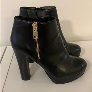 Black platform leather booties